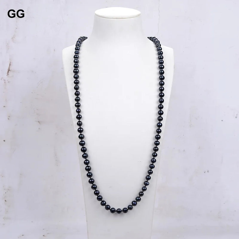 925 Sterling Silver Black Pearl Long Necklace For Women