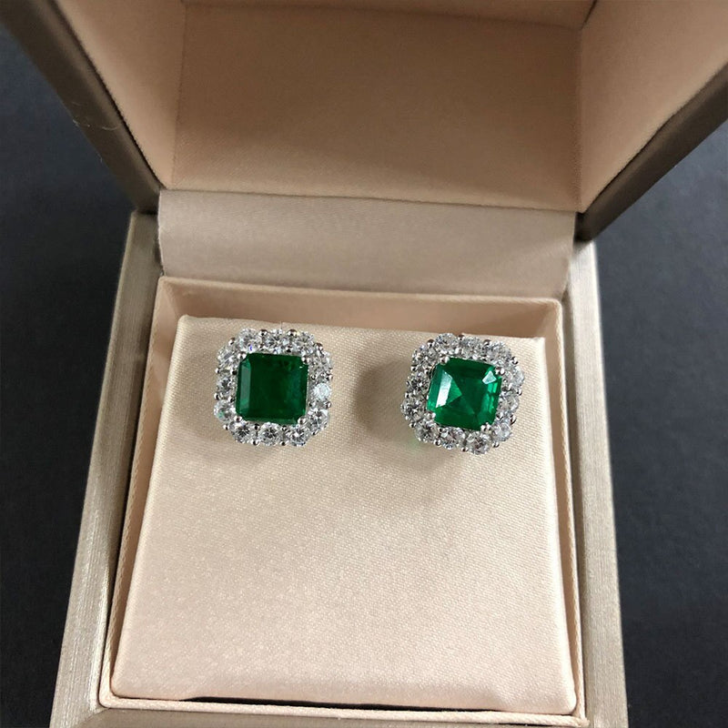 Sterling Silver Emerald Diamond Earrings for Her