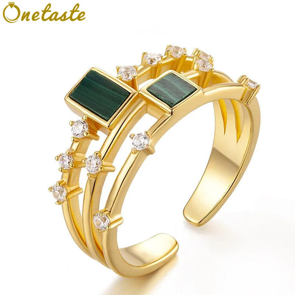 Sterling Silver Gold Plated Natural Gemstone Ring Open, Women's