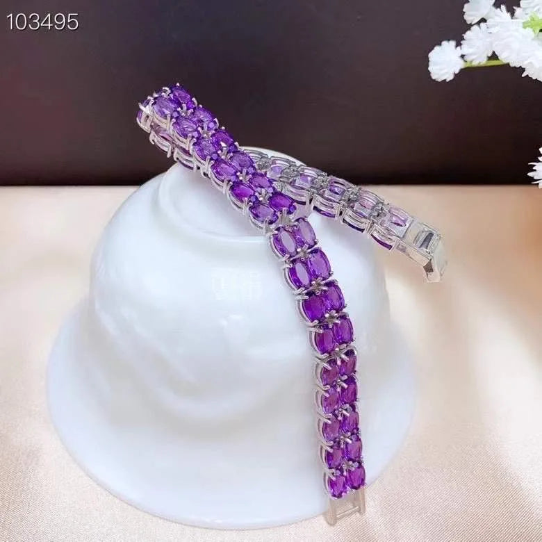 Sterling Silver Amethyst Bracelet, Many Gems, Beautiful Color for Ladies