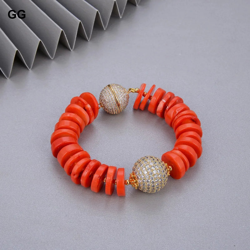 Sterling Silver Orange Space Corals and CZ Ball Bracelet For Women