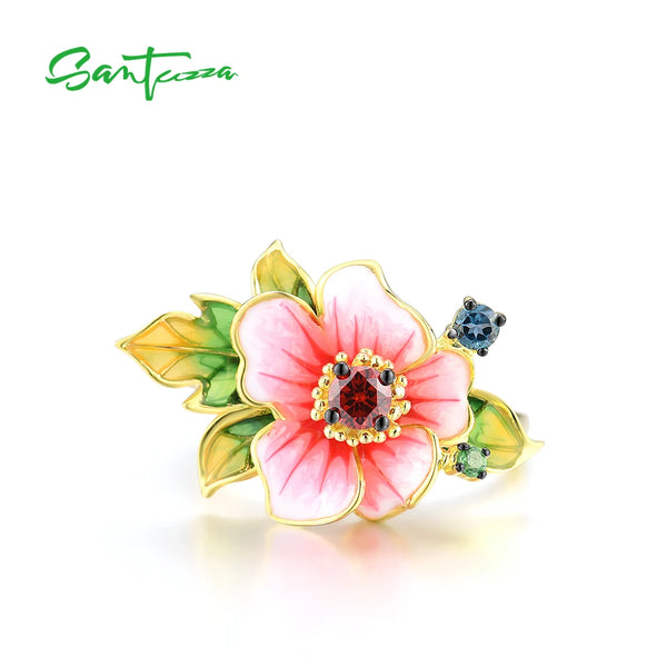 Sterling Silver Garnet CZ Flower Ring for Women