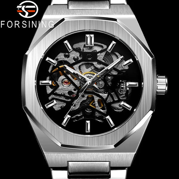 Stainless Steel Skeleton Automatic Mechanical Watch for Men