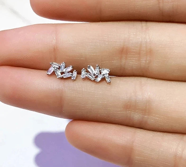 14k White Gold Natural Diamond Baguette Cut Stud Earrings for Women