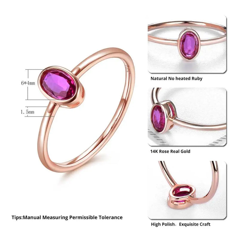 14K Rose Gold 0.35 Ctw Oval Ruby Ring for Her