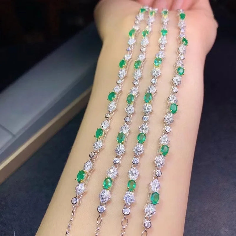 Sterling Silver Natural Green Emerald Bracelets for Women