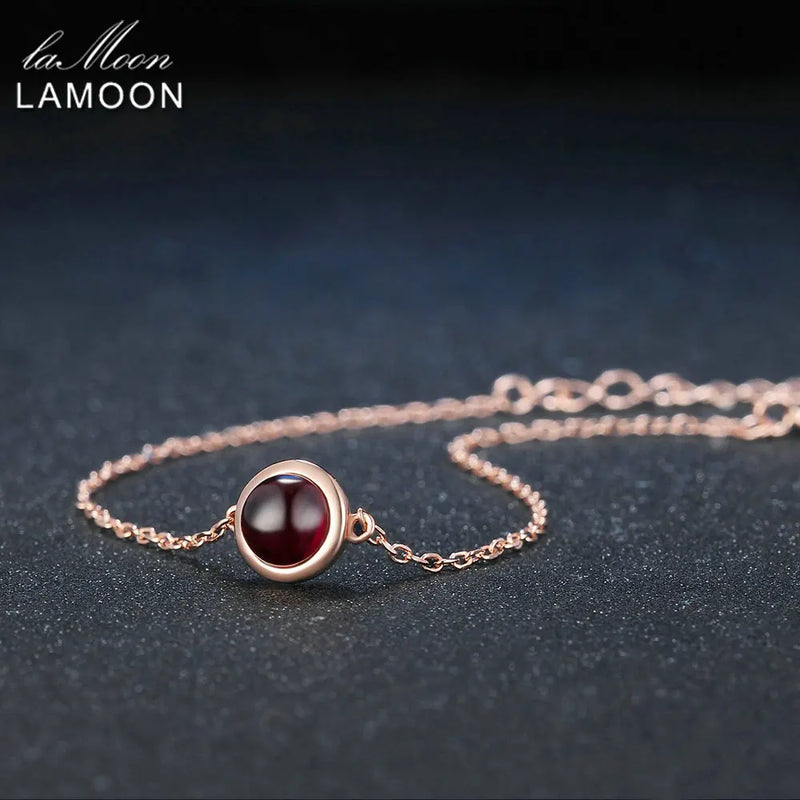 925 Sterling Silver Bracelet with 1.10ct Red Garnet Charm for Women