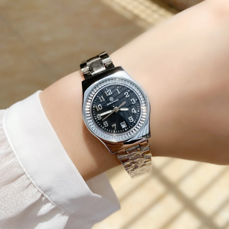 Luxury Silver Steel Watch with Butterfly Lock & Numberal Marks - Waterproof, Ideal for Women.