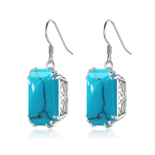 Sterling Silver Turquoise Long Dangle Earrings for Women