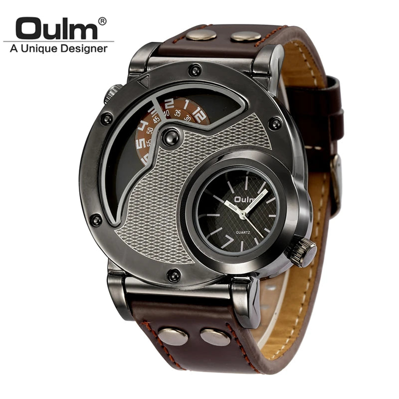 Stylish Two-Zone Luxury Men's Leather Watch