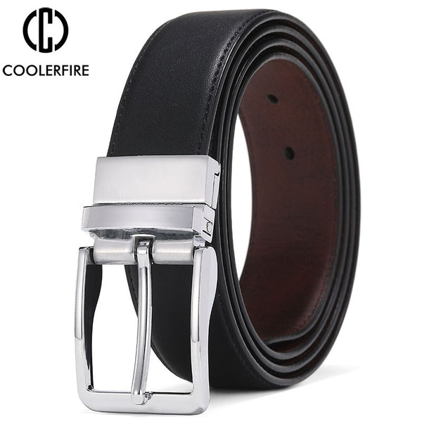 Genuine Leather Rotatable Buckle Belt for Men