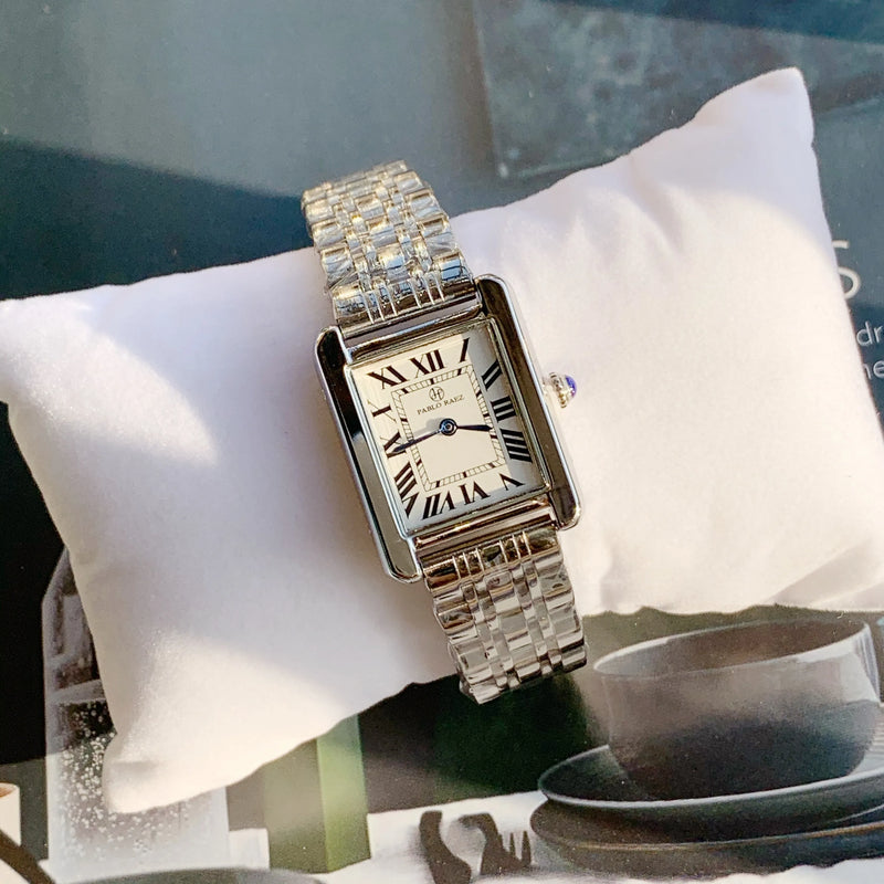 Luxury Silver Square Roman Analog Watch for Women: Elegant, Top Quality & Unique.