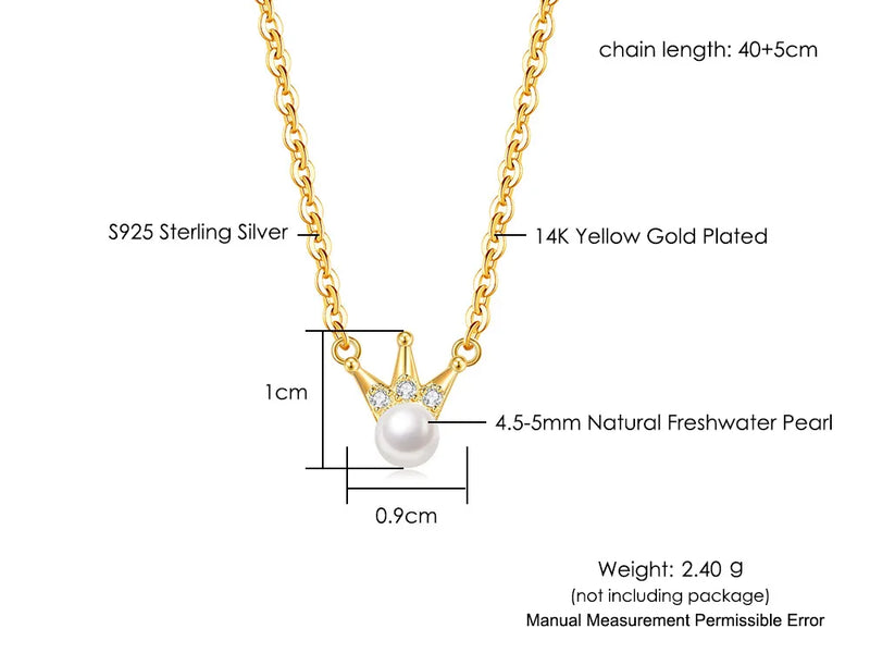 Sterling Silver Gold Plated Natural Freshwater Pearl Crown Jewelry Set for Women