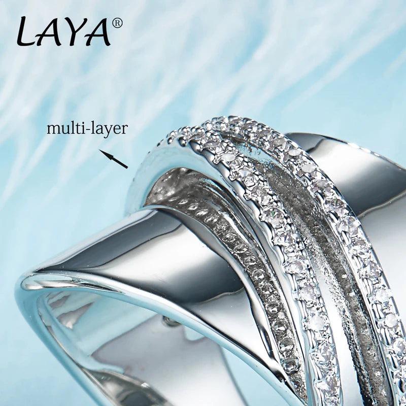 Sterling Silver High Quality Zircon Multi-Line Chunky Ring for Women