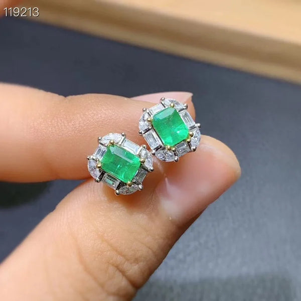 925 Sterling Silver Emerald Stud Earrings, 0.20 ctw ?? for Women