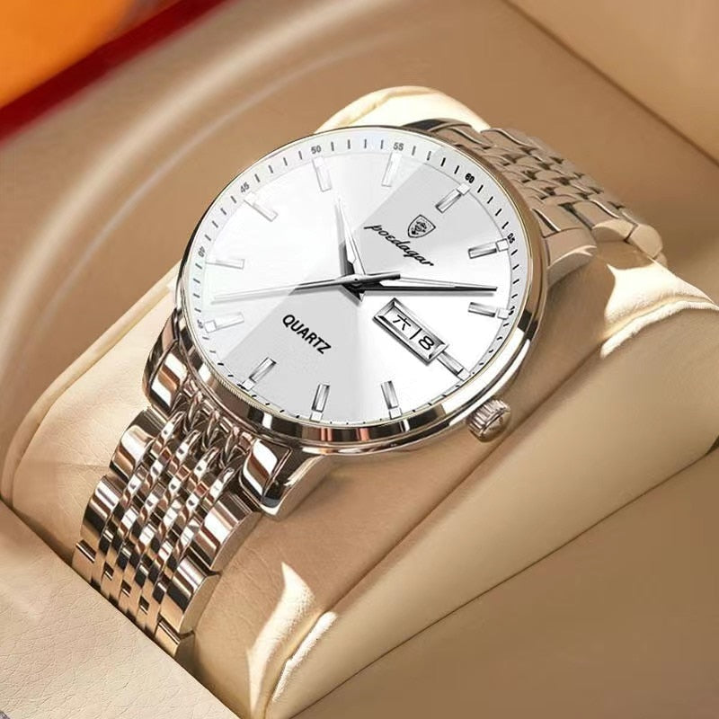 Stainless Steel Watch with Luminous, Date, Week Functions for Men