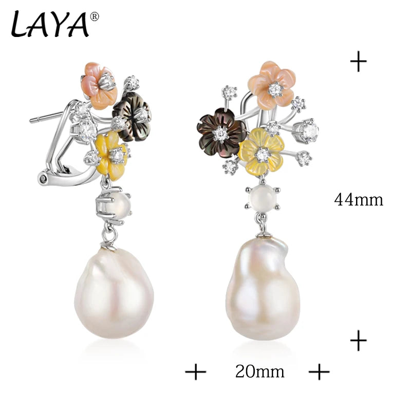 925 Sterling Silver White Chalcedony & Zircon Flower Drop Earrings For Women