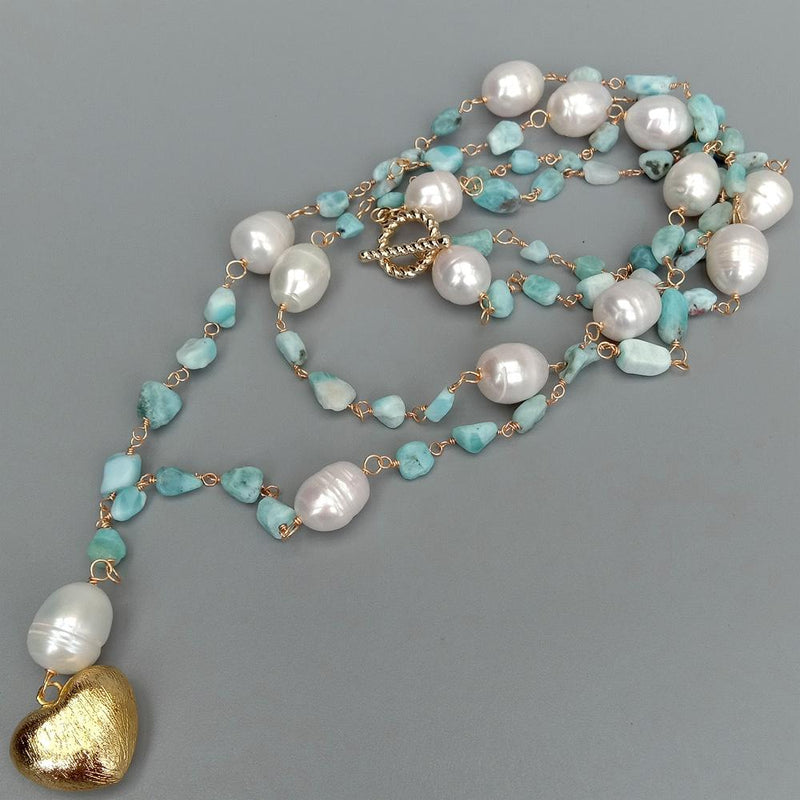 Gold Plated White Freshwater Pearl Heart Pendant Necklace, 21" for Women