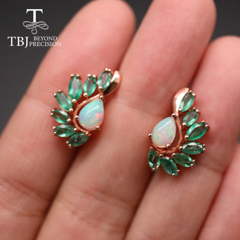 Eyes catching colorful Opal emerald clasp earring natural gemstones fine jewelry for women wife mom  925 sterling silver tbj\"\"