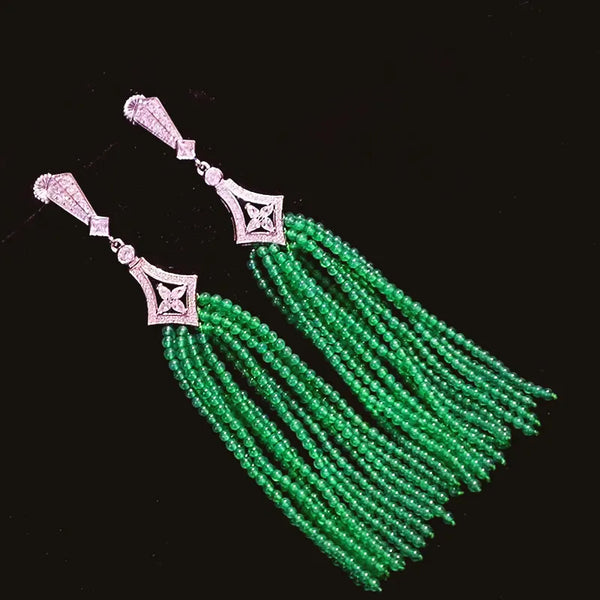 Sterling Silver Green Agate Turquoise Tassel Earrings for Women