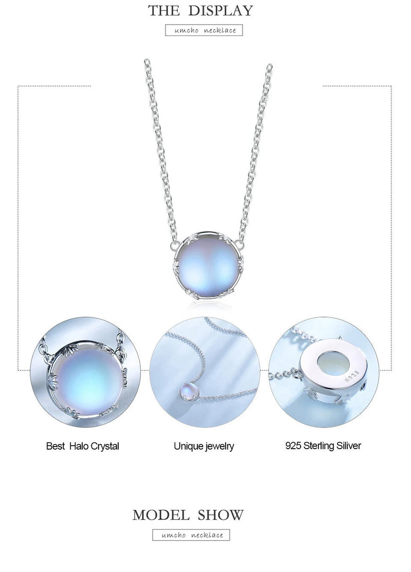 Sterling Silver Aurora Pendant Necklace with Halo Crystal Gemstone Scale for Women