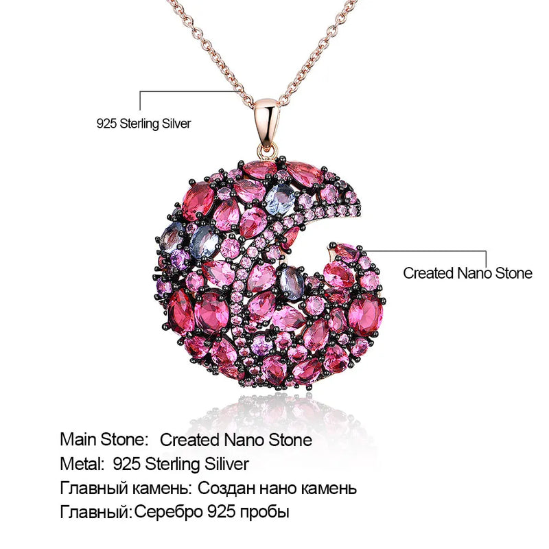 Silver Colorful Nano Stone Moon Pendant Necklace for Women