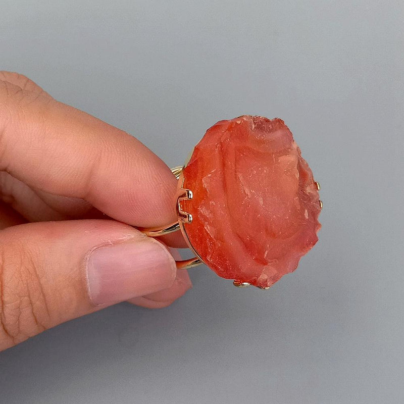 Y.YING Natural Carnelian Rough Stone Druzy Wedding Raw Rings Gold Electroplate Resizable Size Jewelry