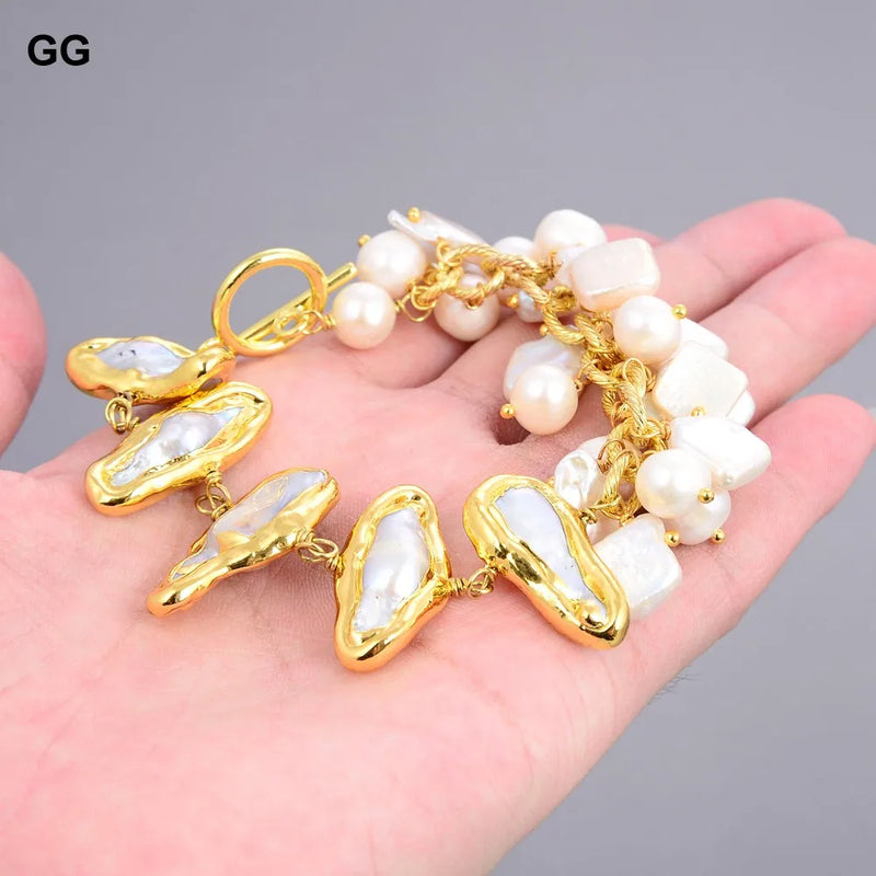 White Biwa Keshi Pearl Potato Pearl Bracelet for Women