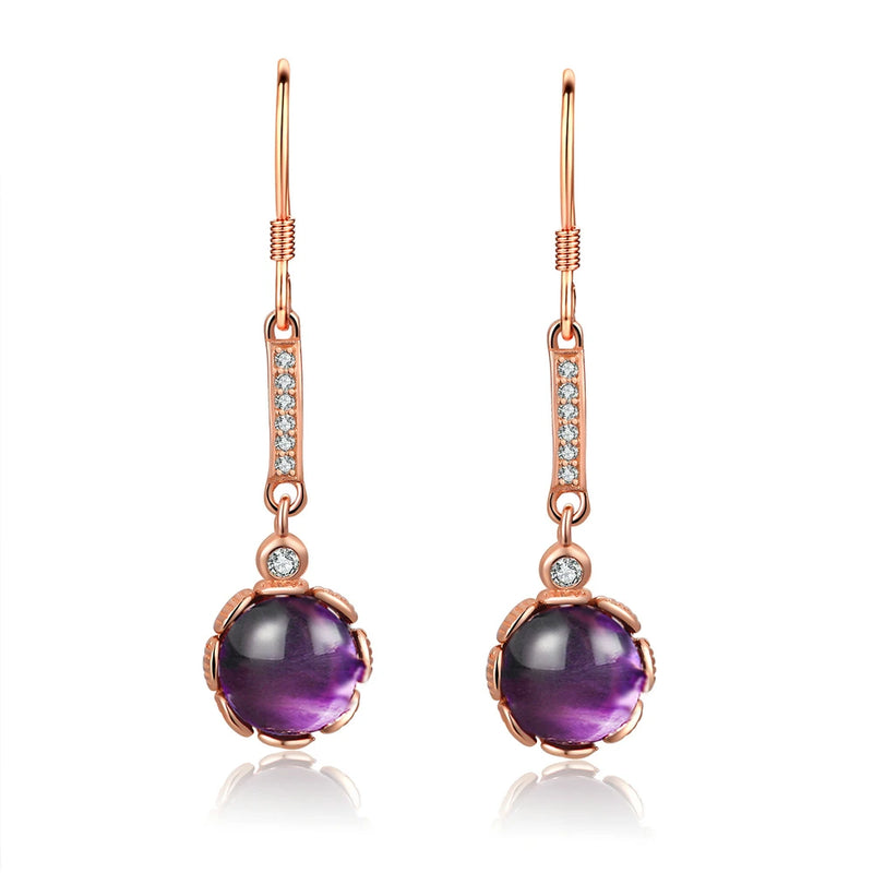 925 Sterling Silver Rose Gold Plated Amethyst Drop Earrings for Women