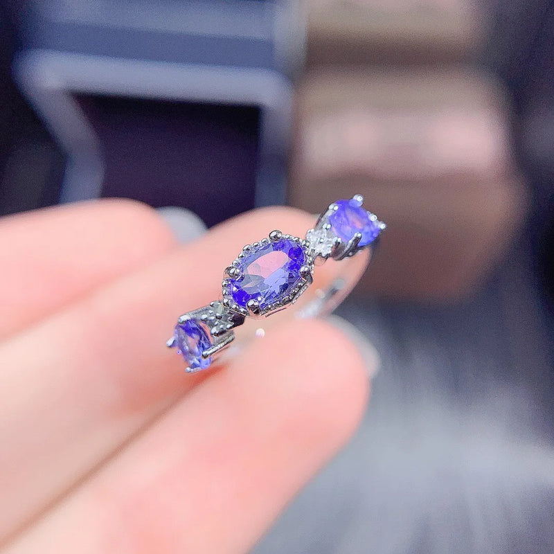 925 Sterling Silver Tanzanite Engagement Ring for Lady