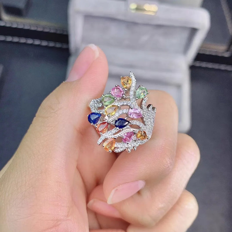 925 Silver Multicolor Sapphire Ring for Woman