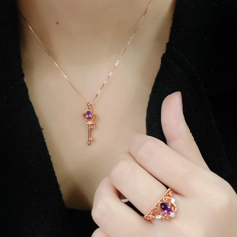 Silver Amethyst Jewelry Set for Women