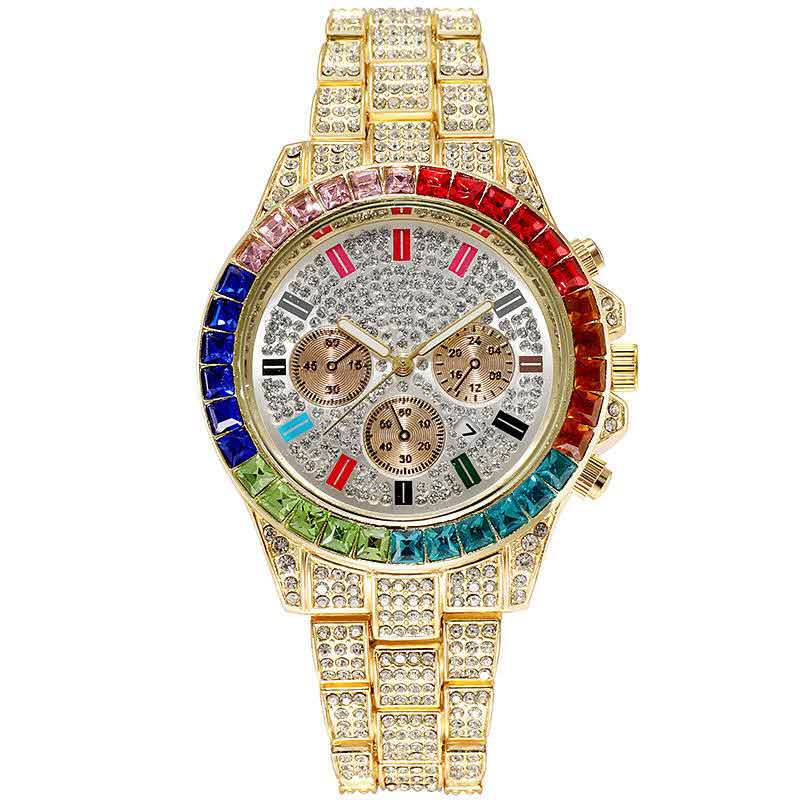 Gold Iced Out Quartz Square Wristwatch for Men & Women