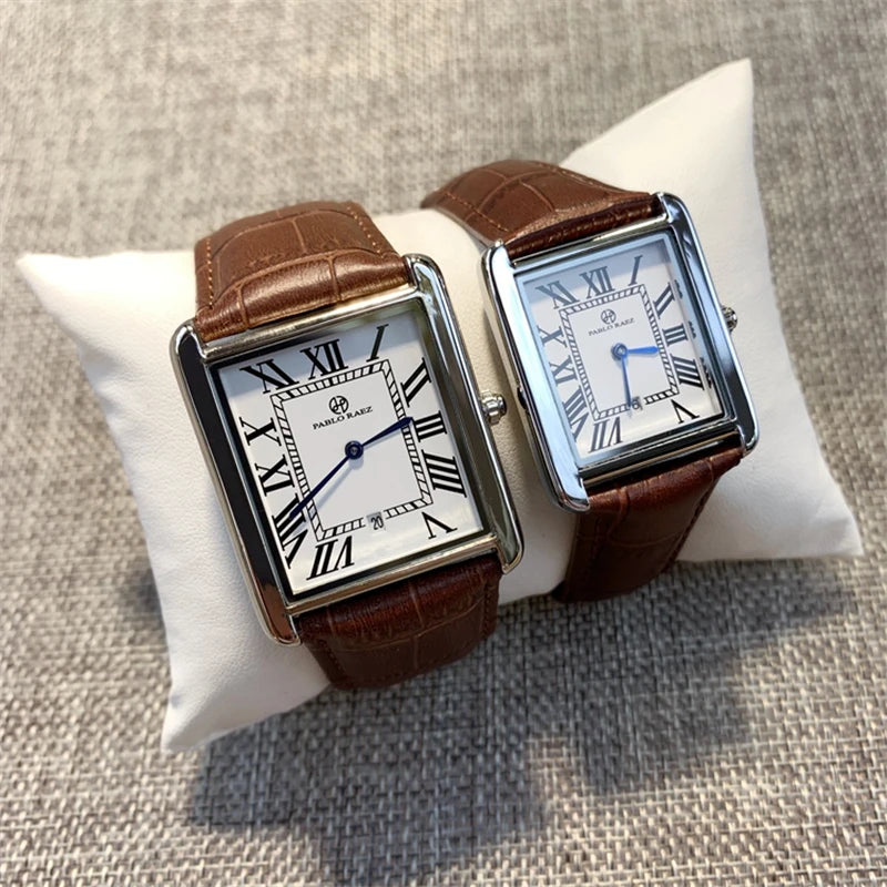 Luxury Square Top Business Dress Watch for Couples: High Quality Fashion Timepiece for Men and Women with Date Function