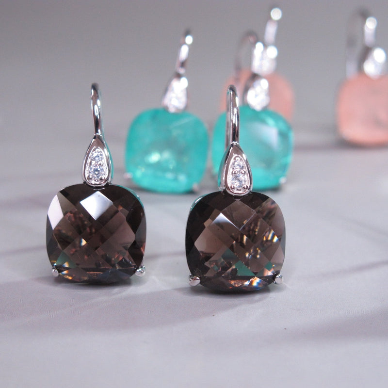 Sterling Silver Smoky Quartz Paraiba Tourmaline Morganite Emerald Gemstone Crystal Drop Earrings for Women