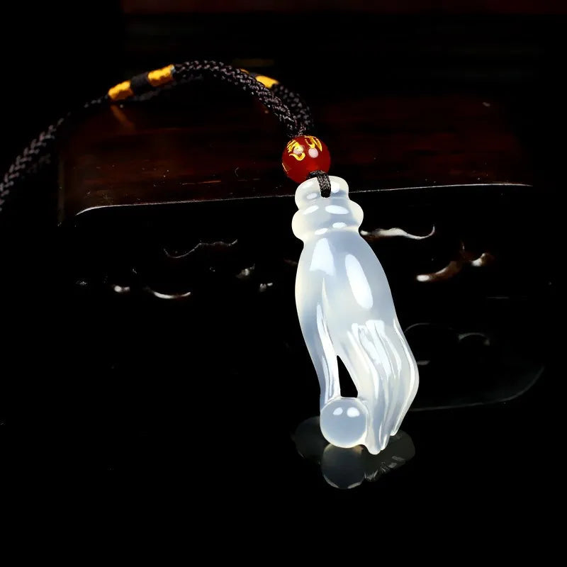 Sterling Silver Natural White Chalcedony Agate Fingered Citron Pendant Necklace for Women