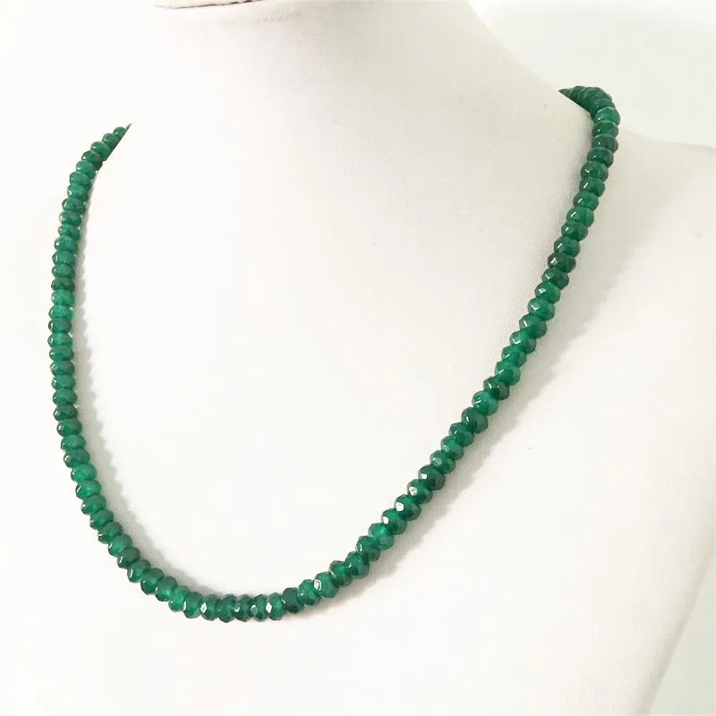 Sterling Silver Green Emerald Jade Bead Choker Necklace for Women