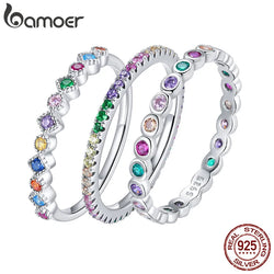 Sterling Silver Multicolor Zircon Dazzling Finger Ring for Women