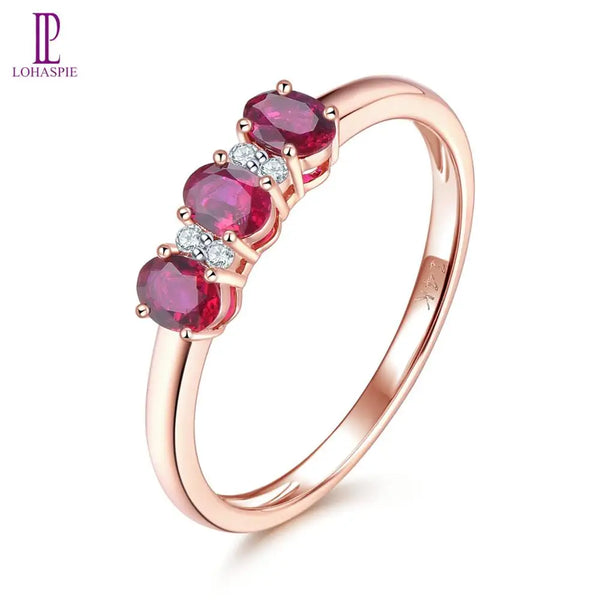 14K Rose Gold Ruby & Diamond Ring for Women