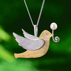 925 Sterling Silver Flying Pigeon with Fruits Pendant for Women