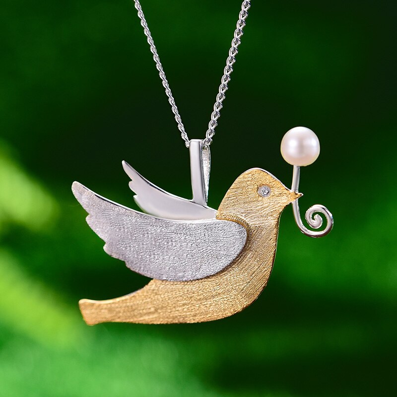 925 Sterling Silver Flying Pigeon with Fruits Pendant for Women