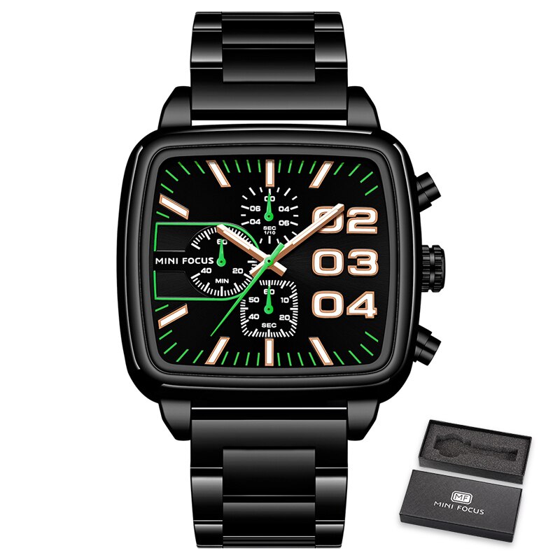 Stainless Steel Men's Chronograph Watch with Luminous Hands