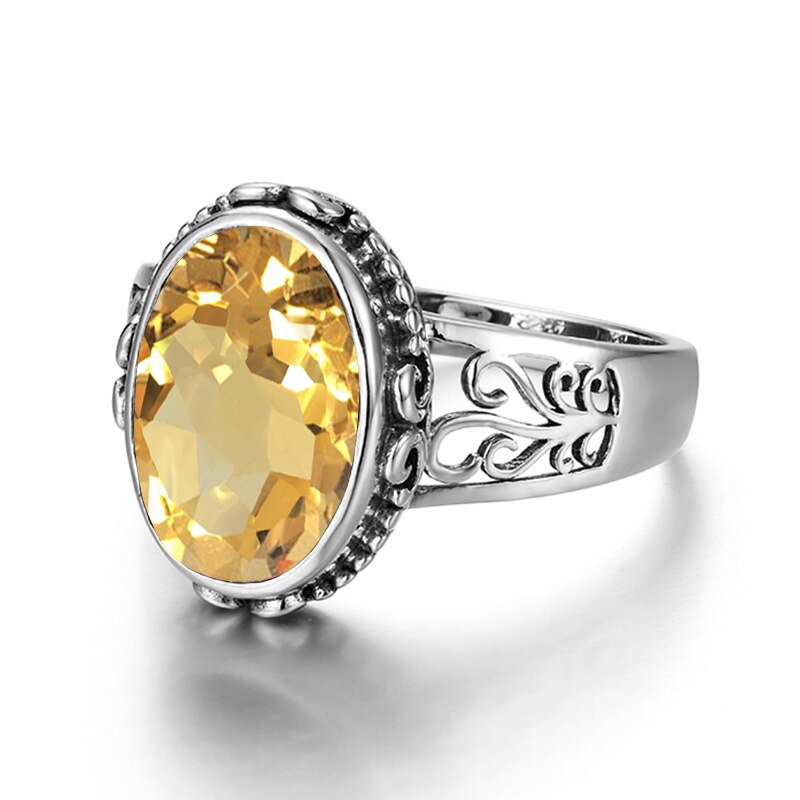 Sterling Silver 925 Oval Yellow Citrine Ring for Women