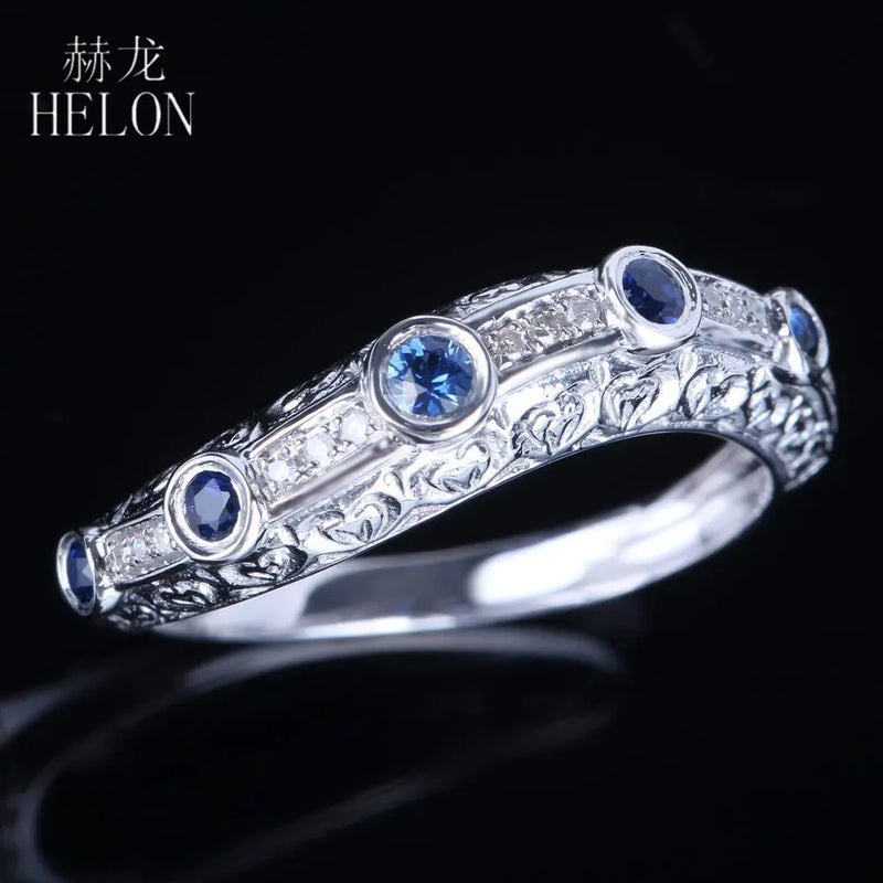 Sterling Silver 925 0.30ct Diamonds & Sapphires Engagement Ring for Women