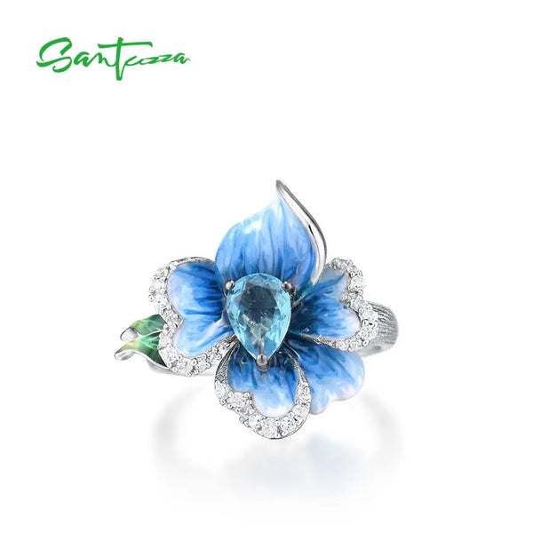 Sterling Silver Blue Orchid Enamel Ring for Women