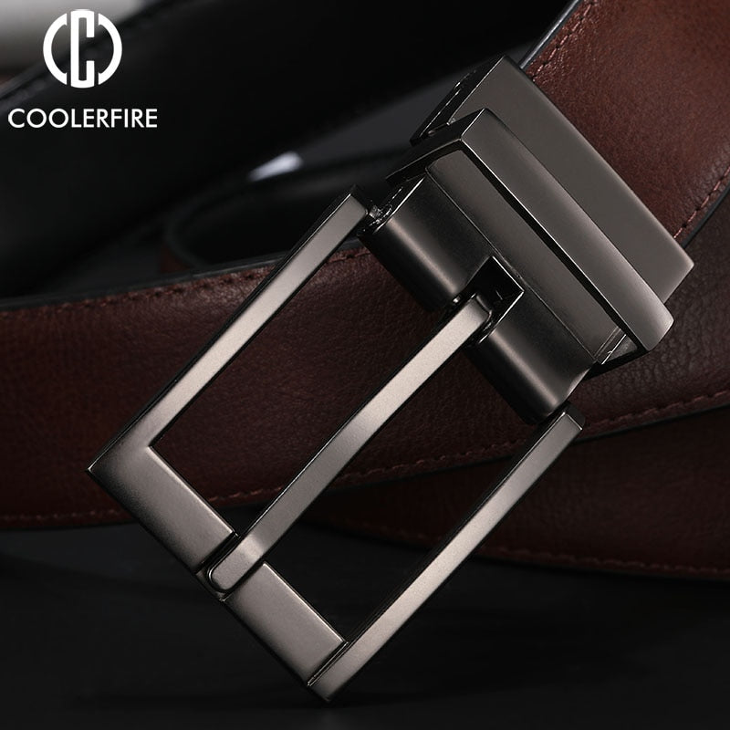 Genuine Leather Reversible Buckle Brown and Black Belt for Men