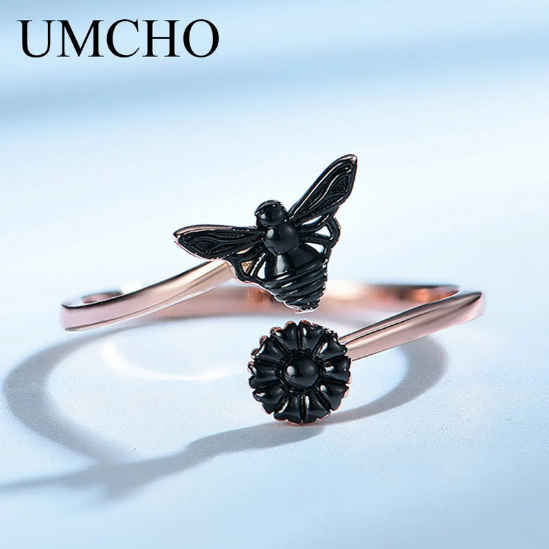 Silver Bee Flower Adjustable Rings for Women