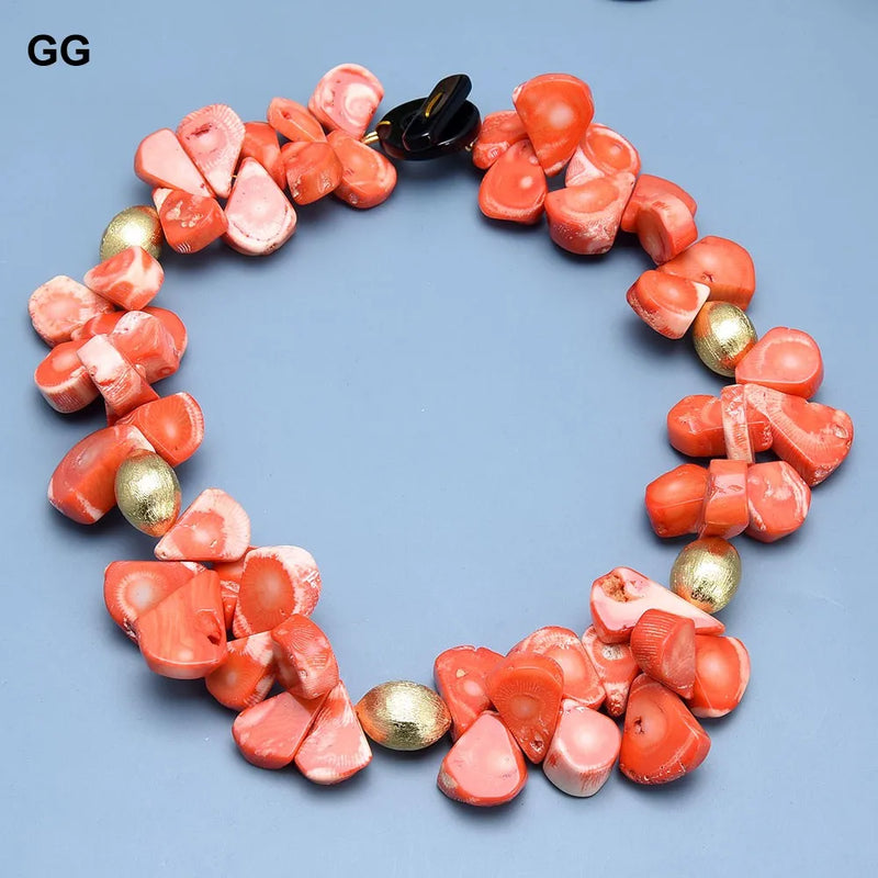 Gold-Plated Teardrop Orange Coral Beads Choker Necklace for Women