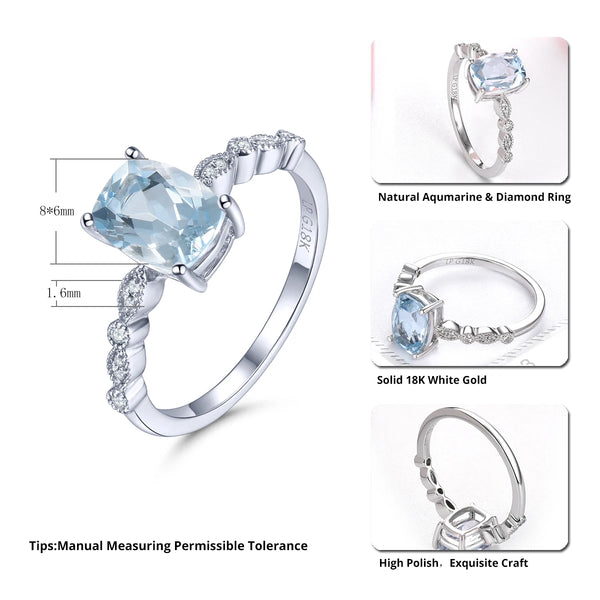 14K White Gold Aquamarine and Diamond Ring for Women