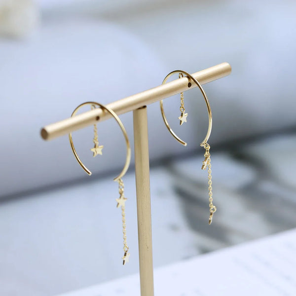 925 Sterling Silver Star Tassel Hoop Earrings for Women